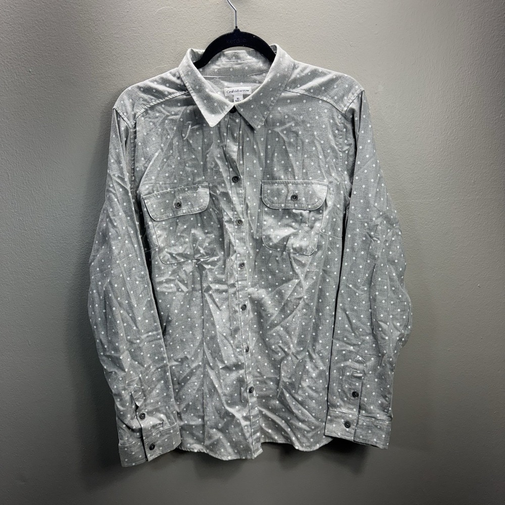 Croft & Barrow Women's Gray Polka Dot Long Sleeve Button Down Shirt XL